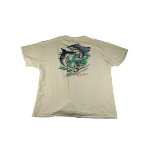 T.H. Davis Outdoors Fishing T Shirt Size 2XL XXL Marlin Boat Deepwater White
